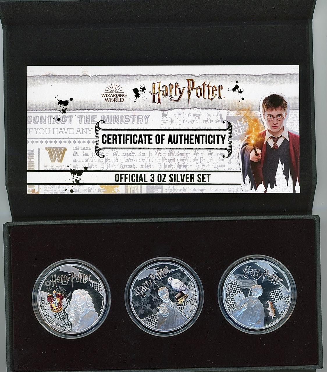 HARRY POTTER OFFICIAL 3 x 1oz SILVER PROOF COIN SET 2021 $5 SAMOA