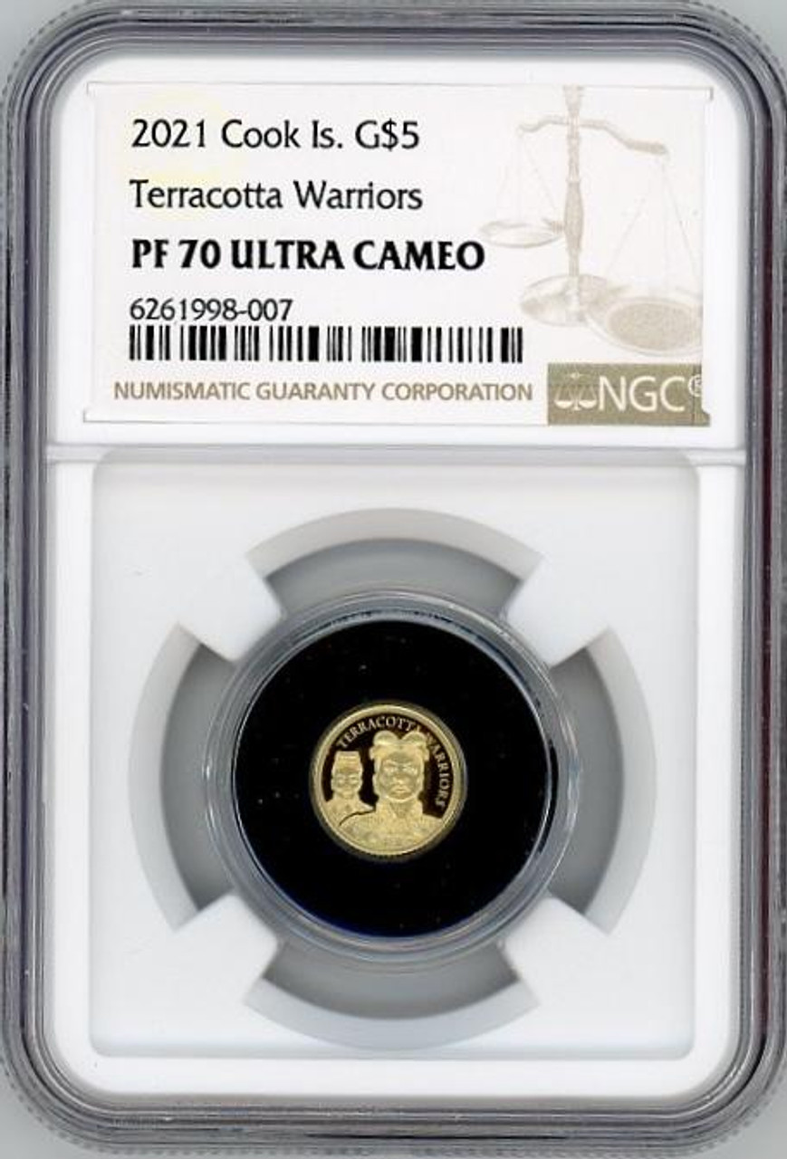 ​​2021 Cook Islands $5 1/2 gram Gold Terracotta Warriors NGC PF 70