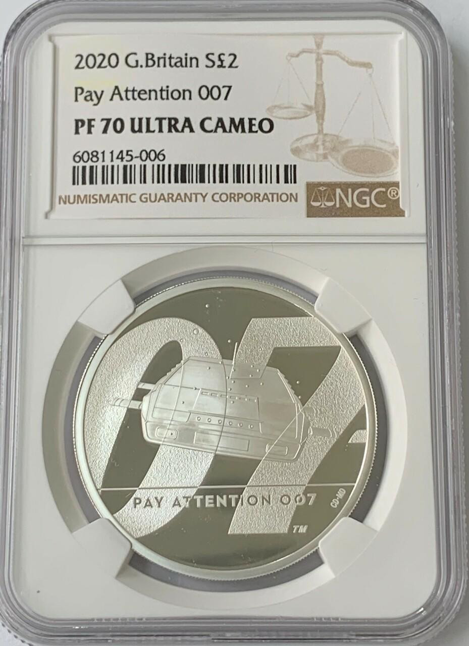 JAMES BOND PAY ATTENTION 2020 UK 1oz SILVER PROOF COIN NGC PF70