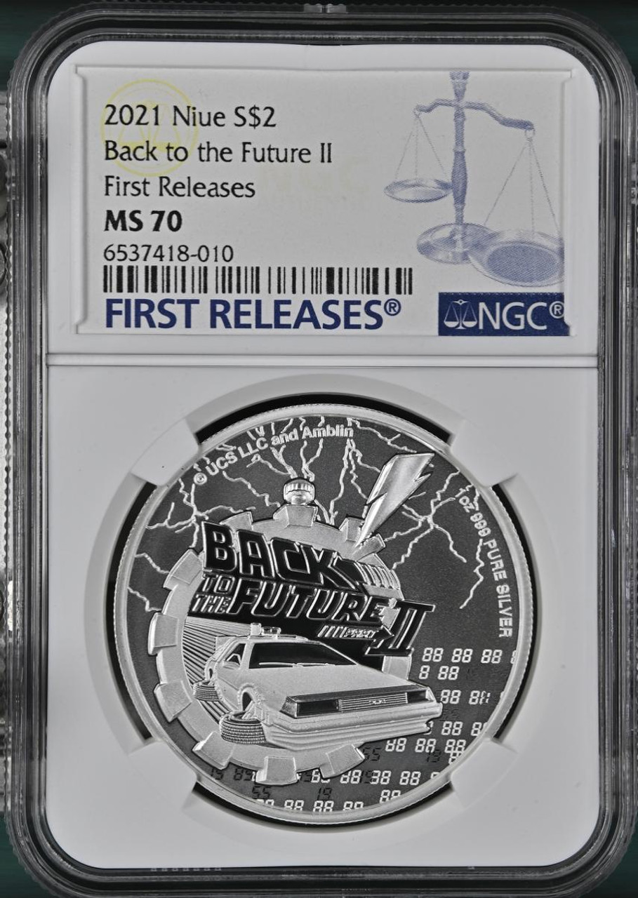 Back to the Future II BU 1 oz Silver Coin 2021 Niue $2 NGC MS 70 