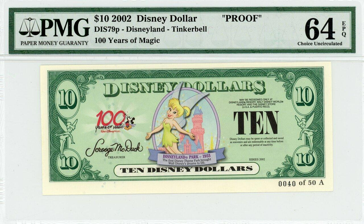 2002 $10 Disney Dollar Tinkerbell DIS79p PMG 64 EPQ 