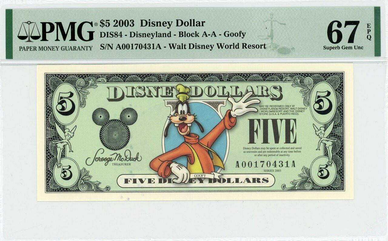 2003 $5 Disney Dollar Goofy PMG 67 EPQ (DIS84) | Elite Coinage Co.