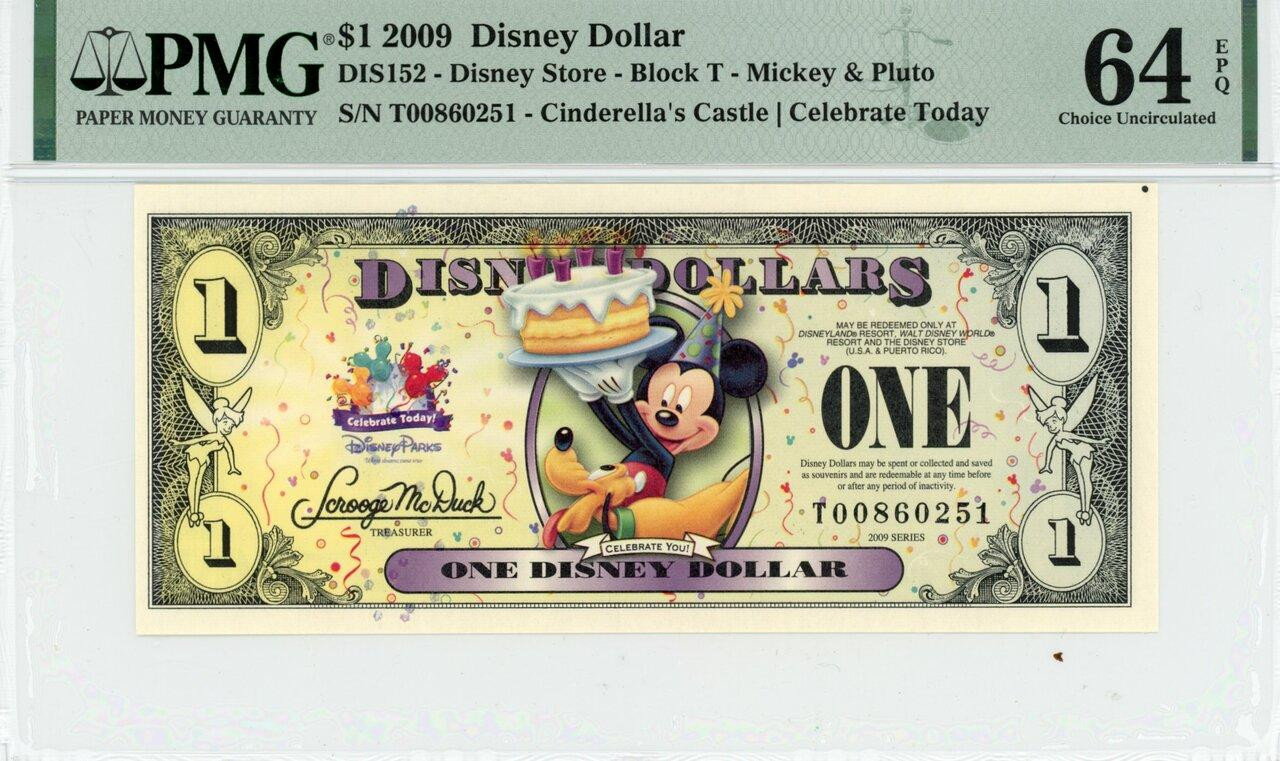 2009 $1 Disney Dollar Mickey & Pluto PMG 64 EPQ (DIS152) - Elite