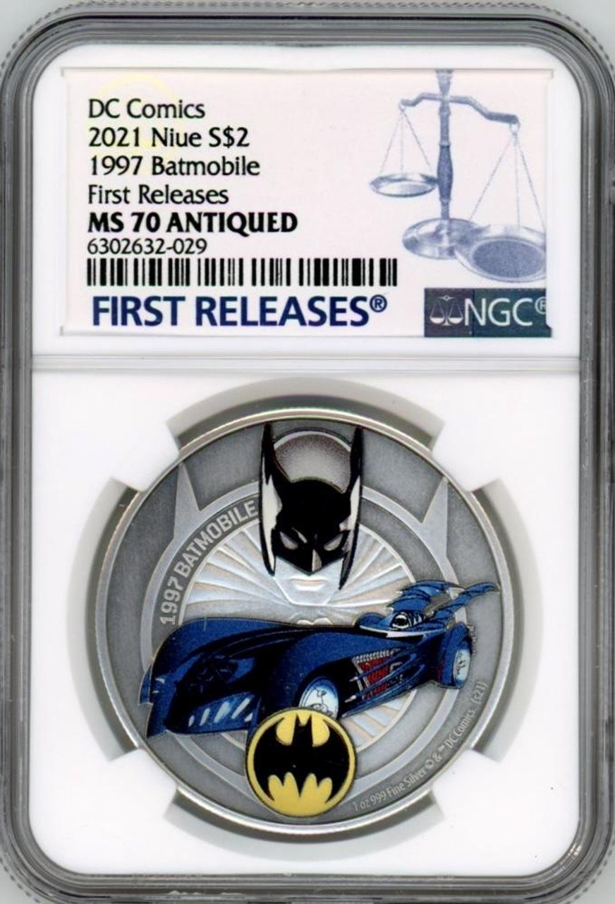 1997 BATMOBILE DC COMICS 2021 NIUE 1oz SILVER PROOF COIN NZ MINT BATMAN NGC  70