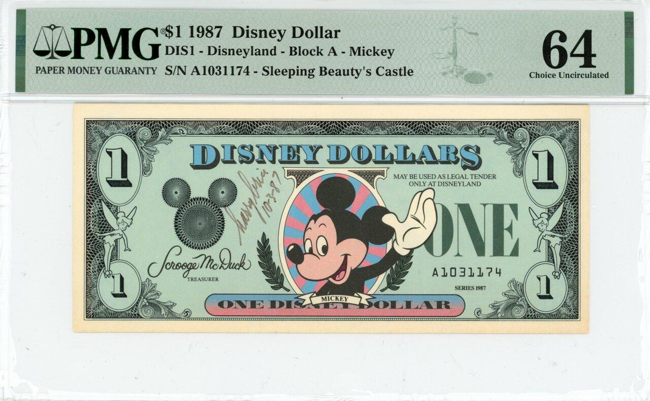 1987 $1 Disney Dollar Mickey Signed 