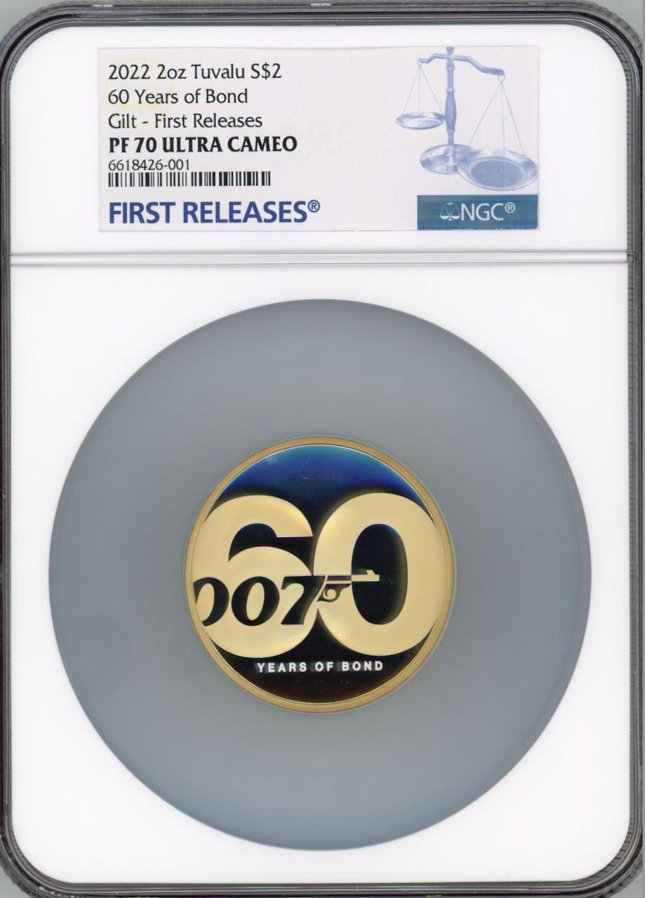 2022 60 Years of James Bond 007 SILVER PROOF $2 2oz Gilt Gilded COIN NGC  PF70 FR