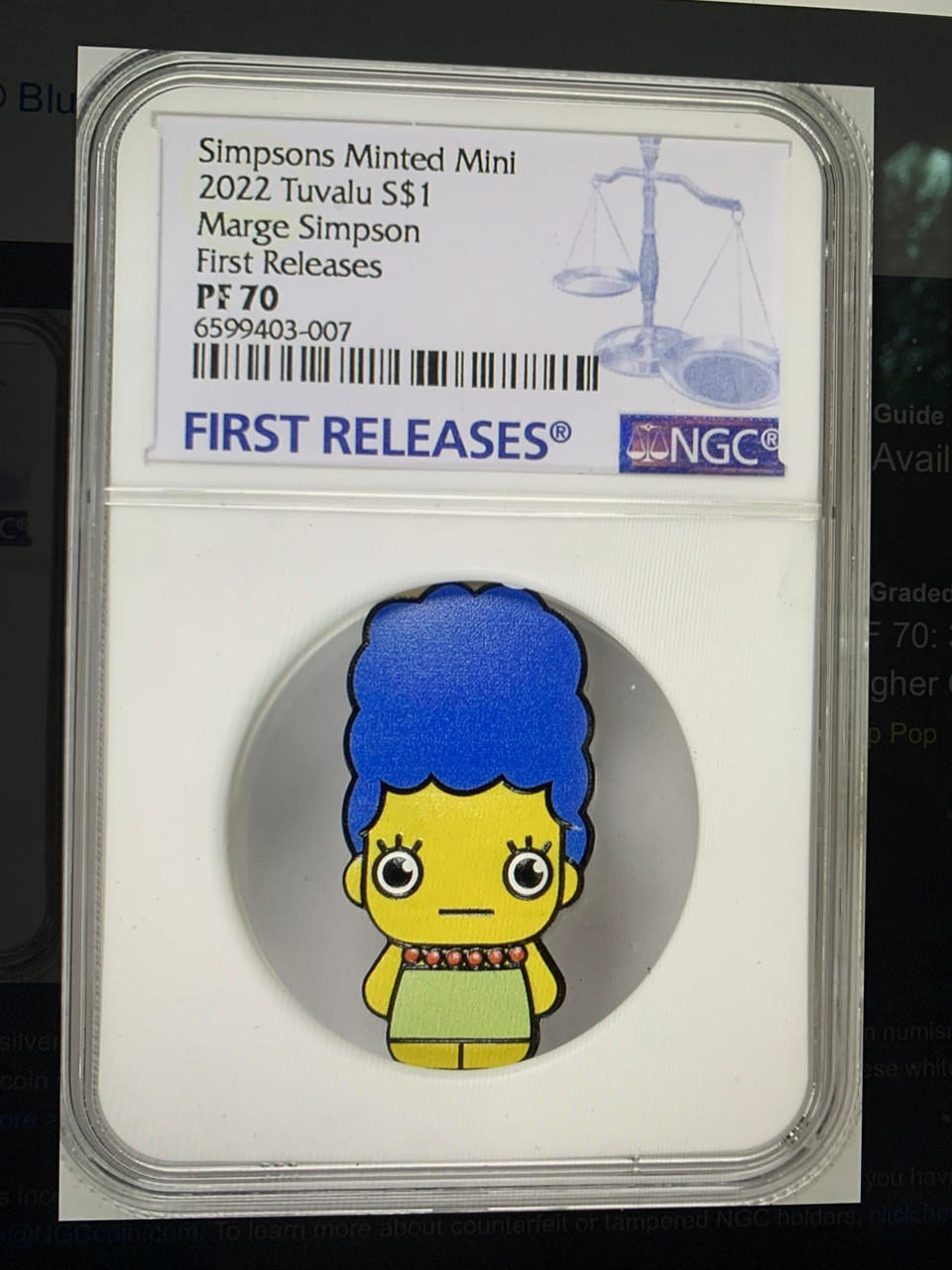 2022 Simpsons Marge 3rd in Minted Mini Series 1oz Silver $1 Coin