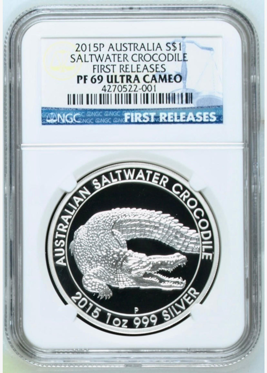 TOP POP 1 Salt Water Crocodile Silver Coin 2015 Australia $1 Dollar NGC 69  FR