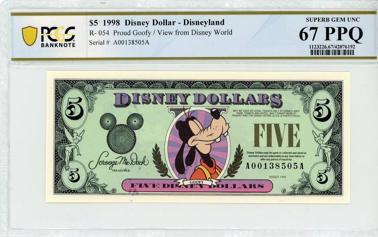 1998 $5 Disney Dollar Goofy R-054 PCGS 67 PPQ | Elite Coinage Co.