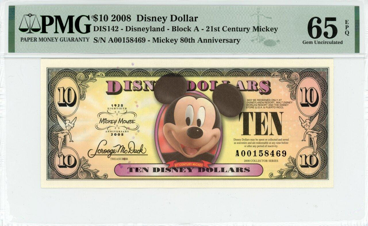 2008 $10 Disney Dollar Mickey 80th Anniversary PMG 65 EPQ (DIS142
