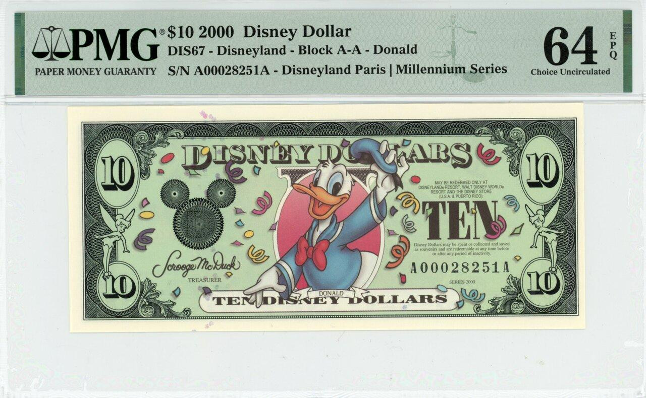 2000 $10 Disney Dollar Donald PMG 64 EPQ (DIS67) | Elite Coinage Co.