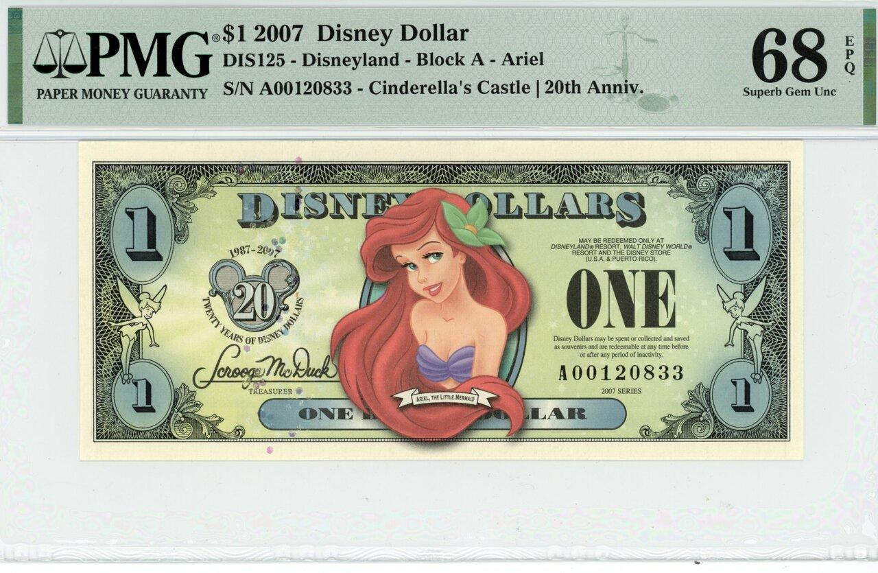 2007 $1 Disney Dollar Ariel PMG 68 EPQ (DIS125) | Elite Coinage Co.