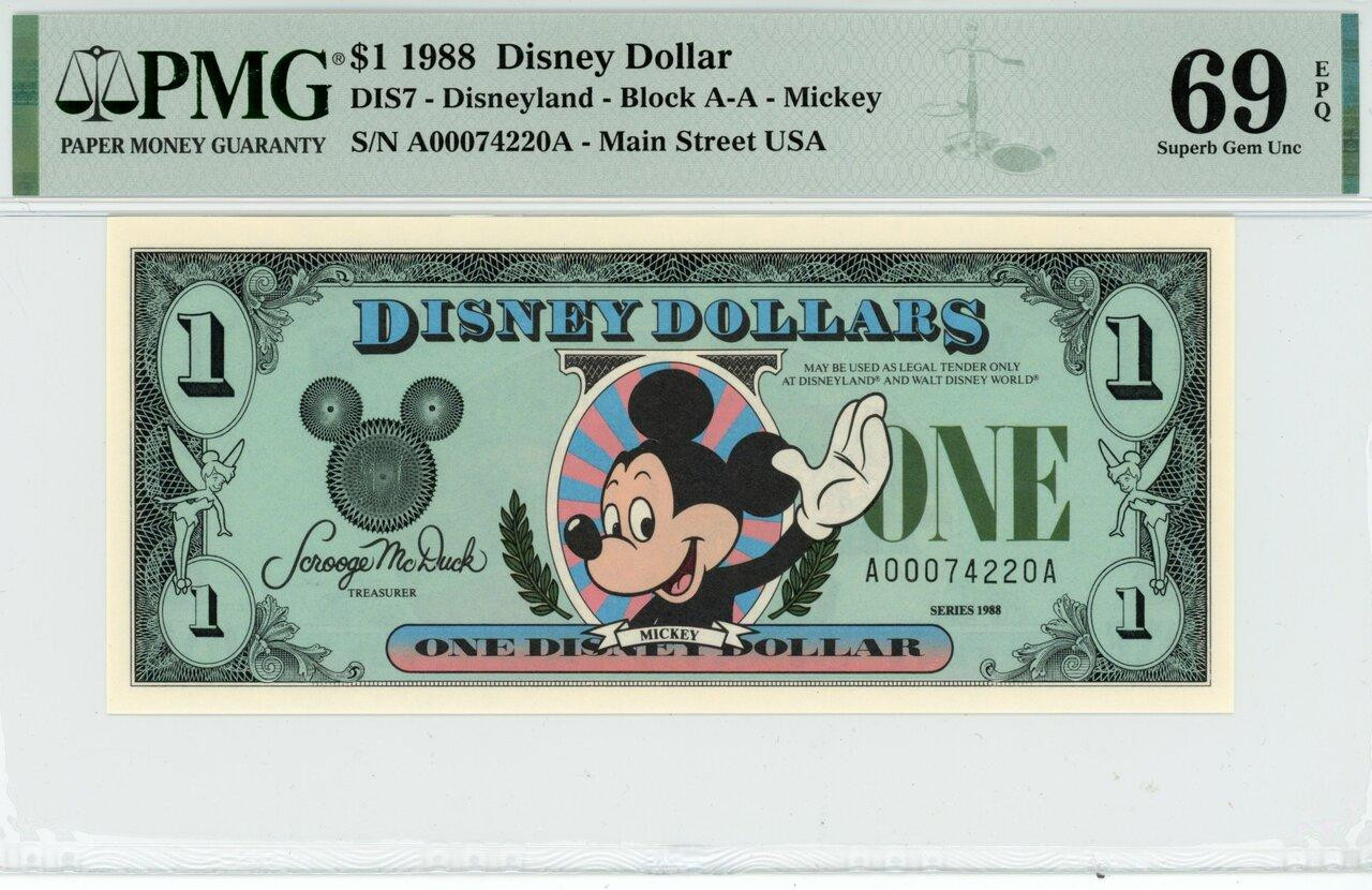 1988 $1 Disney Dollar Mickey PMG 69 EPQ TOP POP (DIS7) | Elite