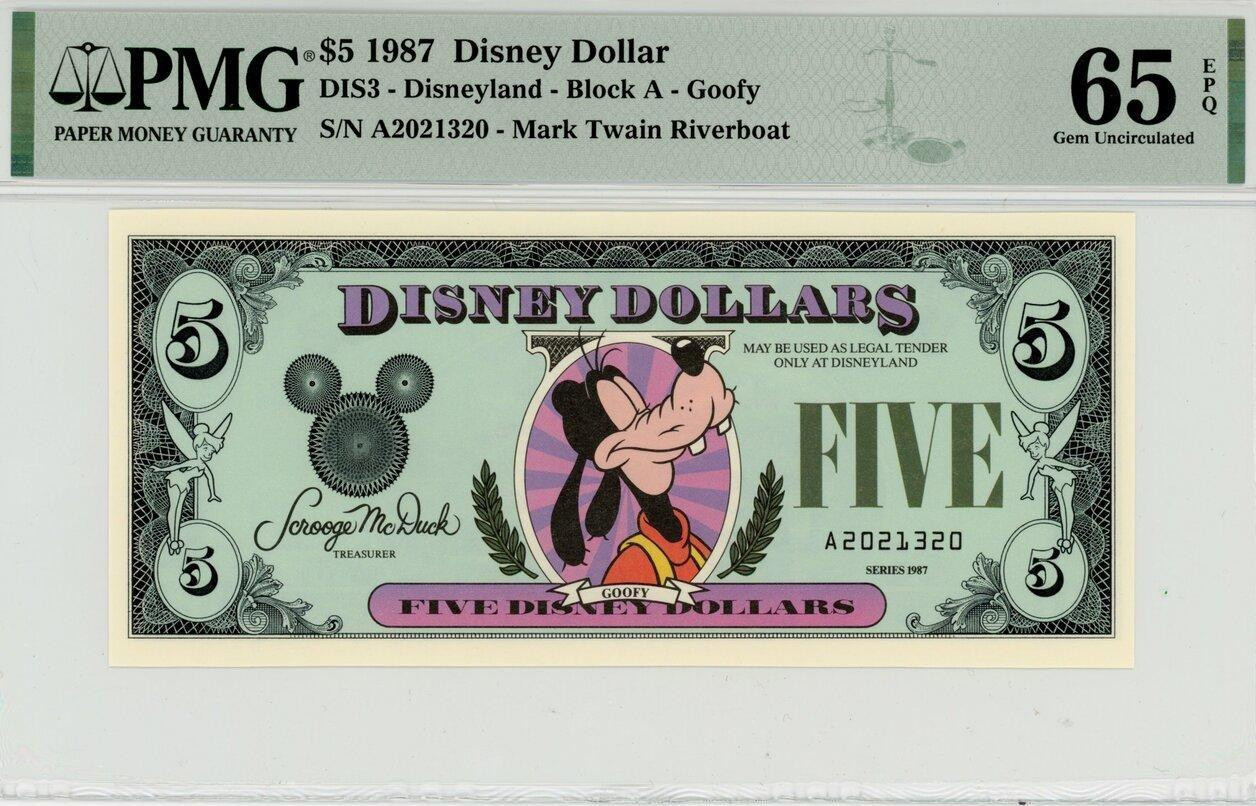 1987 $5 Disney Dollar Goofy PMG 65 EPQ (DIS3) | Elite Coinage Co.