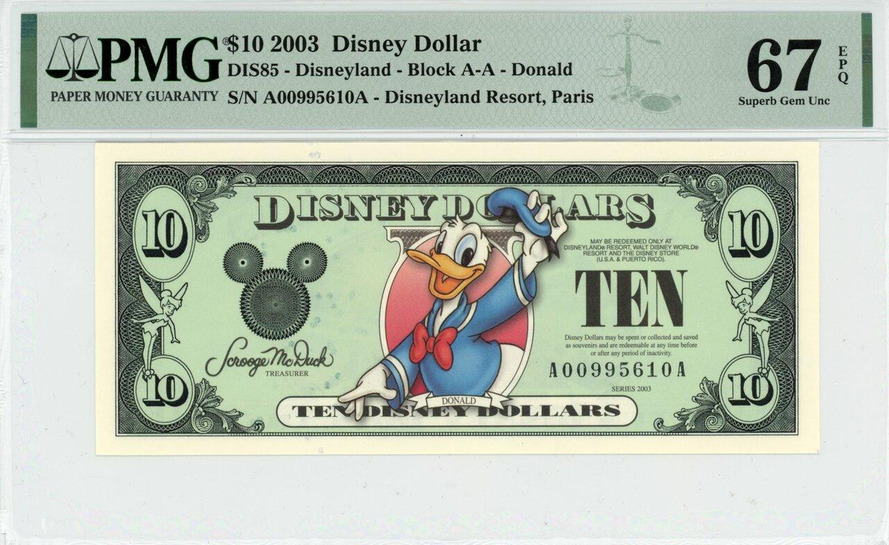 2003 $10 Disney Dollar Donald PMG 67 EPQ (DIS85) | Elite Coinage Co.