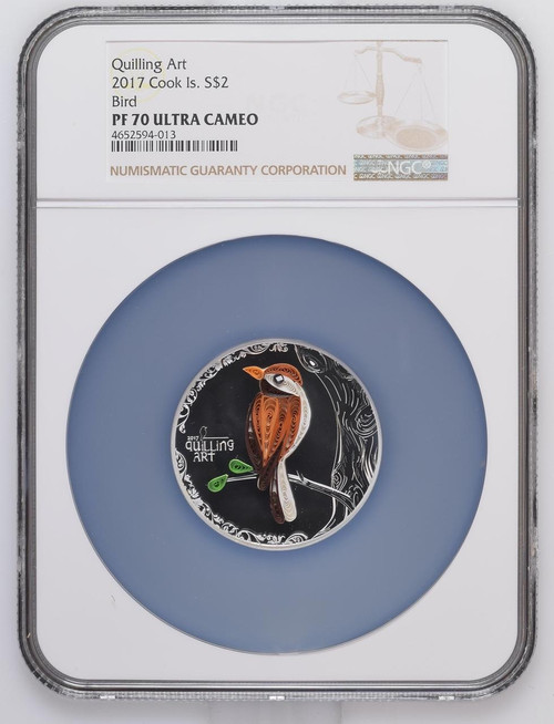 BIRD QUILLING ART 2017 1/2oz SILVER COIN $2 NGC PF 70 UC