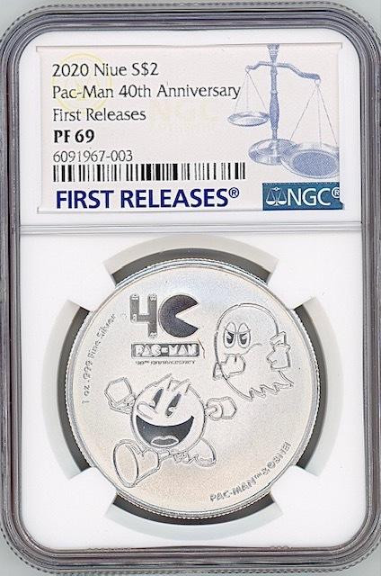 ERROR LABEL NEW Pac-man 40th ANNIV 2020 NIUE 1oz SILVER PROOF COIN NGC PF69 FR