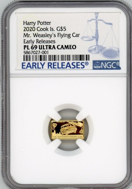 Harry Potter Mr Weasley's Flying Car 2020 Cook Islands 0.5G GOLD BAR NGC PL 69