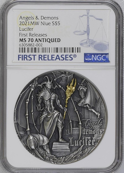 Angels & Demons Lucifer 2oz Silver High Relief Gilded Coin Niue 2021 NGC 70 FR