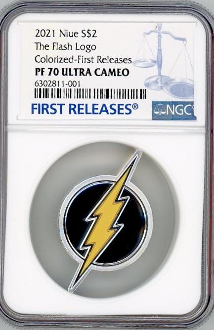 DC COMICS FLASH EMBLEM 1 oz. SILVER COIN 2021 NIUE NGC PF70 FIRST RELEASES