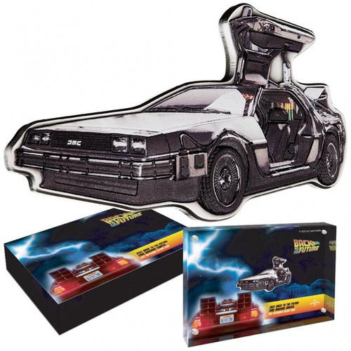 In Stock - $5 Back To The Future Delorean Car Shaped 2021 Niue 2oz Silver Proof