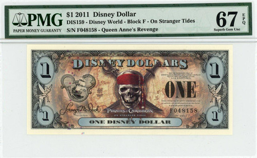 2011 $1 Disney Dollar On Stranger Tides PMG 67 EPQ (DIS159)