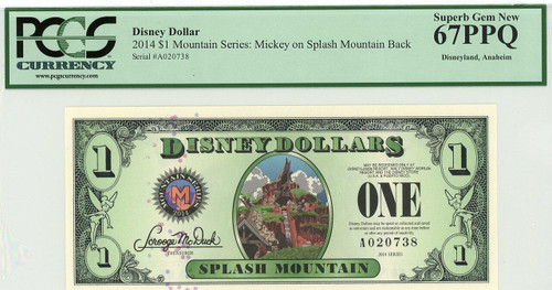 2014 $1 Disney Dollar Splash Mountain PCGS 67 PPQ (DIS168)