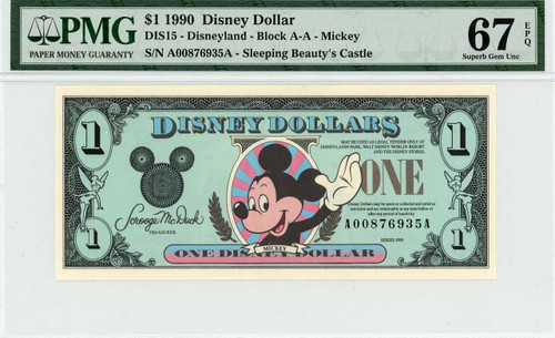 1990 $1 Disney Dollar Mickey PMG 67 EPQ (DIS15)