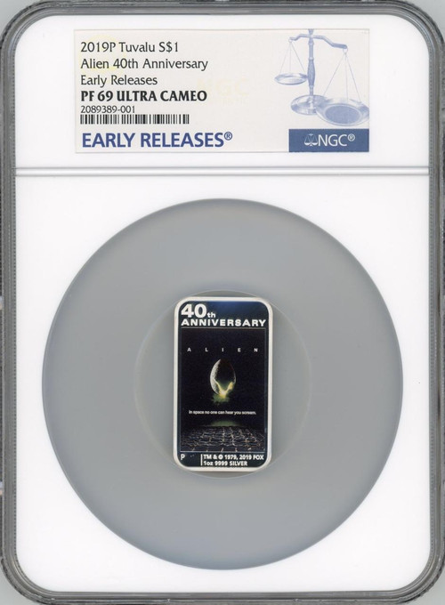 ALIEN 40TH ANN 1OZ SILVER RECTANGULAR COIN COA #0200 NGC PF69 ER POP 2