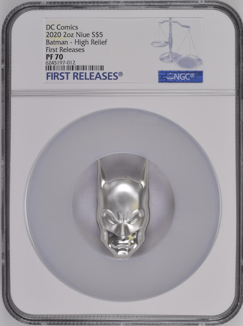 BATMAN COWL HEAD HELMET MASK DC COMICS NZ MINT 2020 2oz SILVER COIN NGC 70 FR