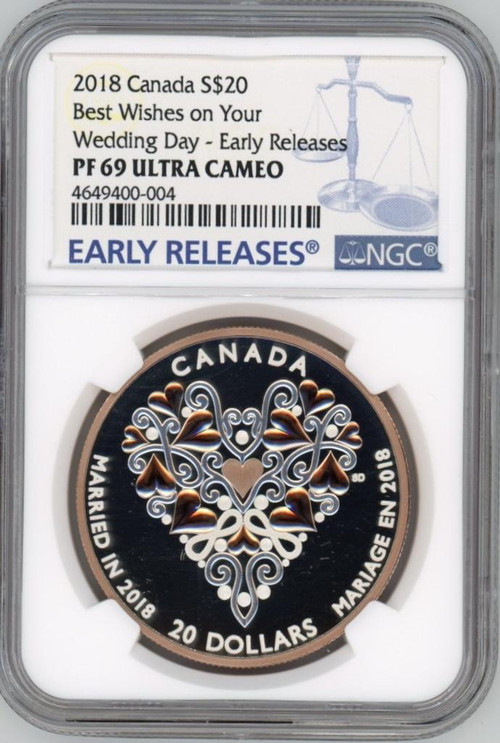 Best Wishes On Your Wedding Day 2018 Canada 1oz Silver $20 NGC PF69 UC ER POP 2