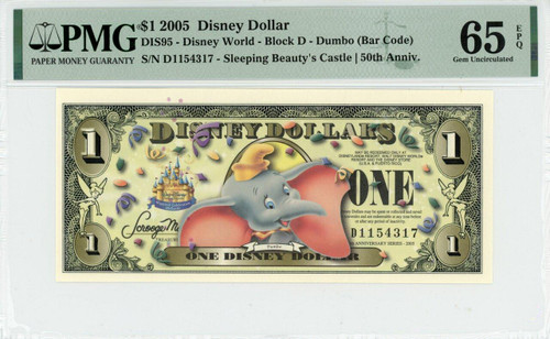 2005 $1 Disney Dollar Dumbo (bar Code) PMG 65 EPQ (DIS95)