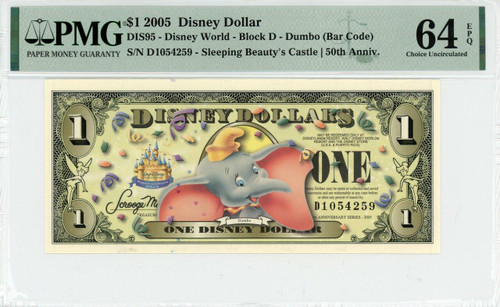 2005 $1 Disney Dollar Dumbo (bar Code) PMG 64 EPQ (DIS95)