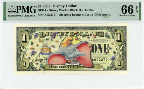 2005 $1 Disney Dollar Dumbo (no Bar Code) PMG 66 EPQ (DIS94)