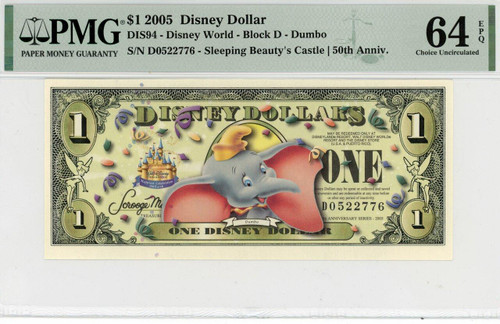 2005 $1 Disney Dollar Dumbo (no Bar Code) PMG 64 EPQ (DIS94)
