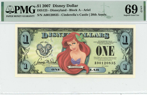 2007 $1 Disney Dollar Ariel PMG 69 EPQ TOP POP (DIS125)