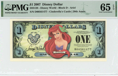 2007 $1 Disney Dollar Ariel PMG 65 EPQ (DIS128)