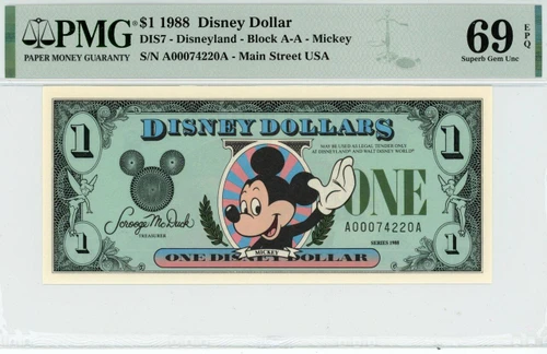 1988 $1 Disney Dollar Mickey PMG 69 EPQ TOP POP (DIS7) | Elite