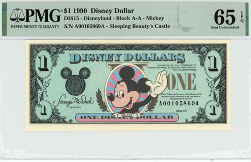 1990 $1 Disney Dollar Mickey PMG 65 EPQ (DIS15)