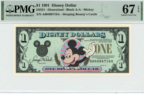 1991 $1 Disney Dollar Mickey PMG 67 EPQ TOP POP (DIS21)