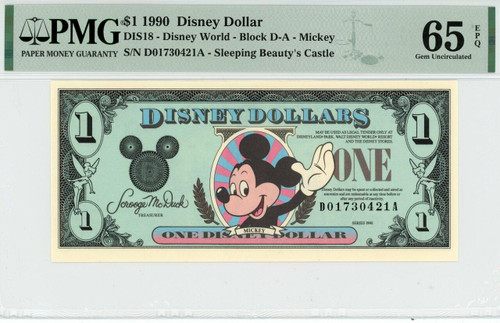 1990 $1 Disney Dollar Mickey PMG 65 EPQ (DIS18)