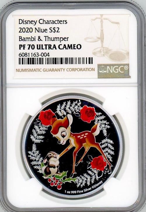 Disney Christmas Bambi And Thumper 2020 Niue 1oz Silver Coin NGC PF70