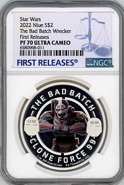 2022 Niue 1 oz $2 Star Wars The Bad Batch Wrecker NGC 70 FR