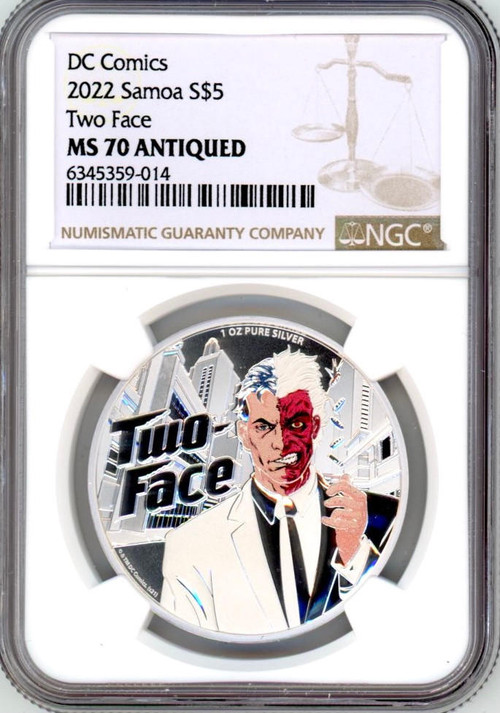 2022 $5 Samoa DC Comics Colorized Two Face 1 oz Silver NGC MS70