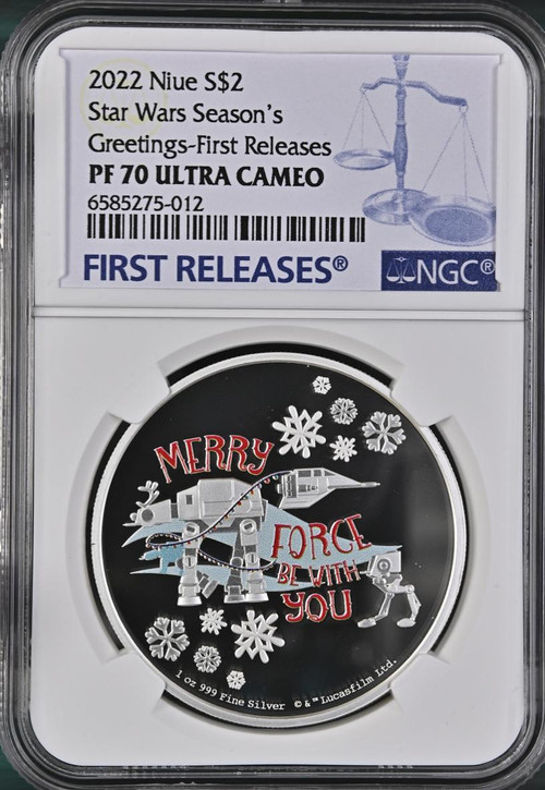 2022 Niue Star Wars Season's Greetings First Releases $2 NGC 70 FR LOW COA