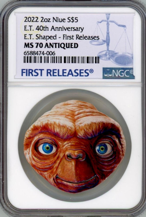 2022 Niue $5 2oz Silver E.t. 40th Anniversary Shaped Colorized Coin NGC 70 FR