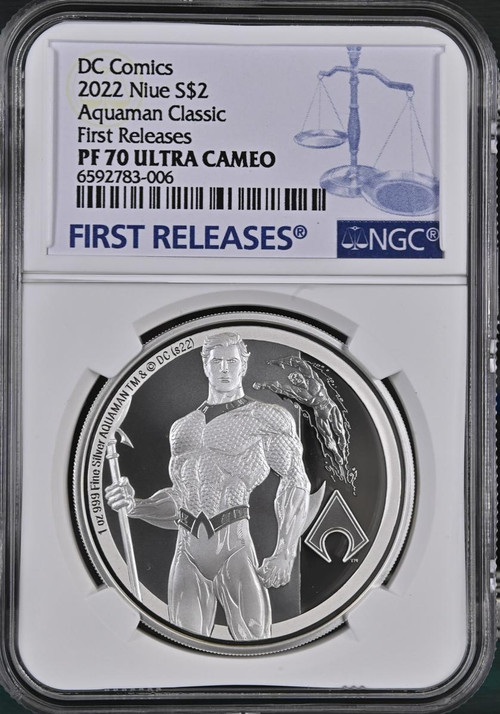 2022 Niue DC COMICS Aquaman 1 oz Silver Coin NGC 70 FR