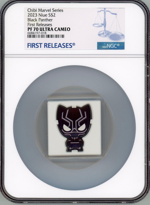 2023 Niue Marvel Black Panther 1oz Silver Proof Chibi Coin NGC 70 FR