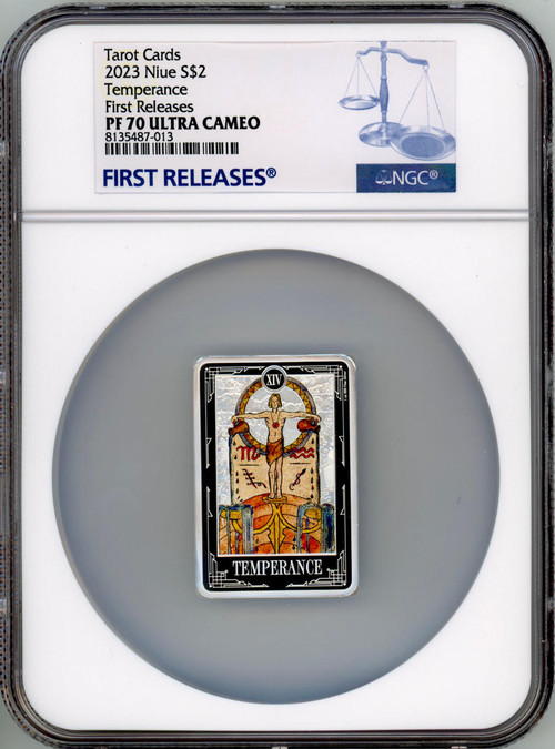 2023 Niue $2 Silver Tarot Cards Temperance Colorized Proof 1oz NGC 70 FR
