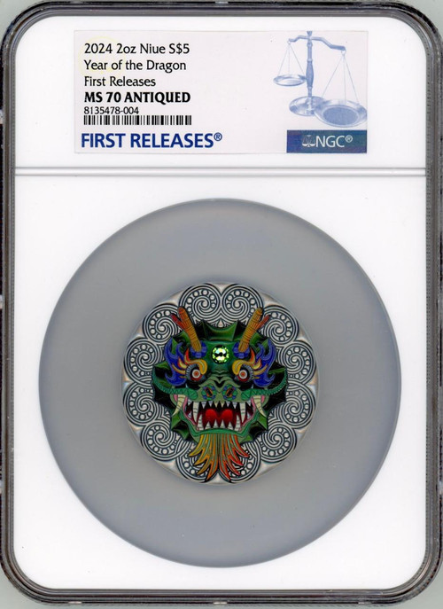 2024 Niue $5 2oz Mandala Art Silver Dragon Coin Swarovski Crystal NGC 70 FR